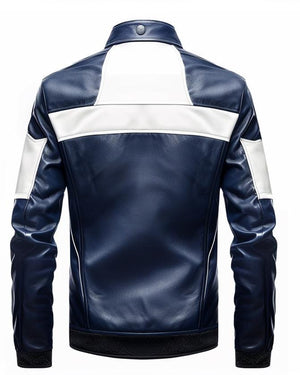 Navy White Stand Collar Jacket — back view