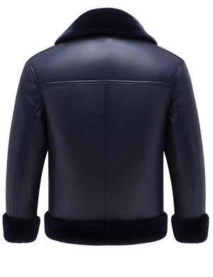 Navy Northgate Shearling Jacket — back view