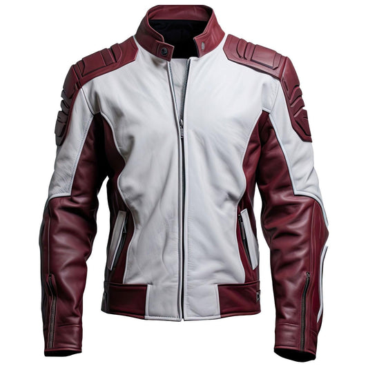 Sigma Provides Men’s Light Grey Maroon Sheepskin Jacket – Stand Collar, Winter Biker Sportswear Style