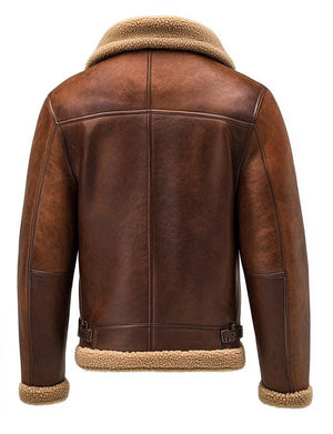 Brown Warwick Shearling Jacket — back view
