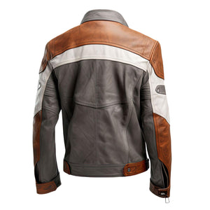 Distressed Brown Moto Jacket — back view