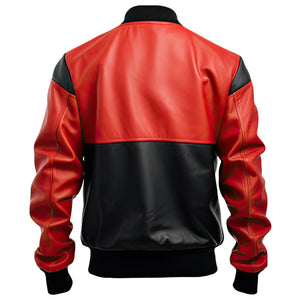 Red Black Varsity Bomber Jacket — back view