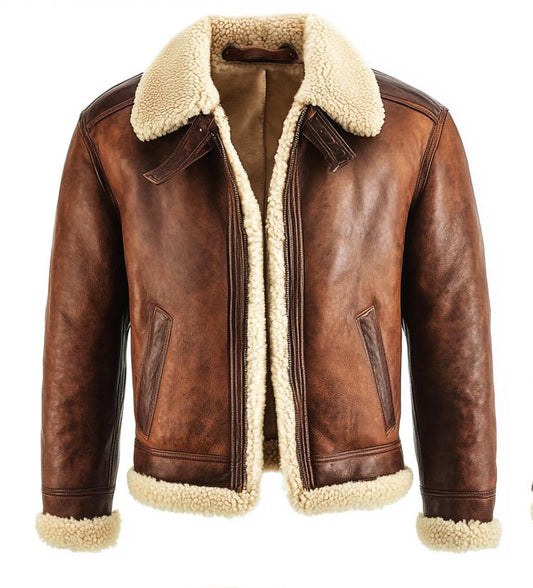 Men's Genuine Fur Shearling Jacket – Real Leather Brown Winterwear Street Style by Sigma Leathers