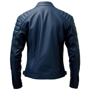 Navy Quilted Motorcycle Jacket — back view