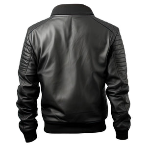 Black Quilted Bomber Jacket — back view