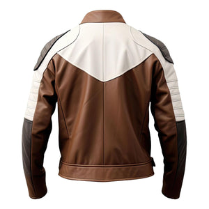 Brown White Cafe Racer Jacket — back view