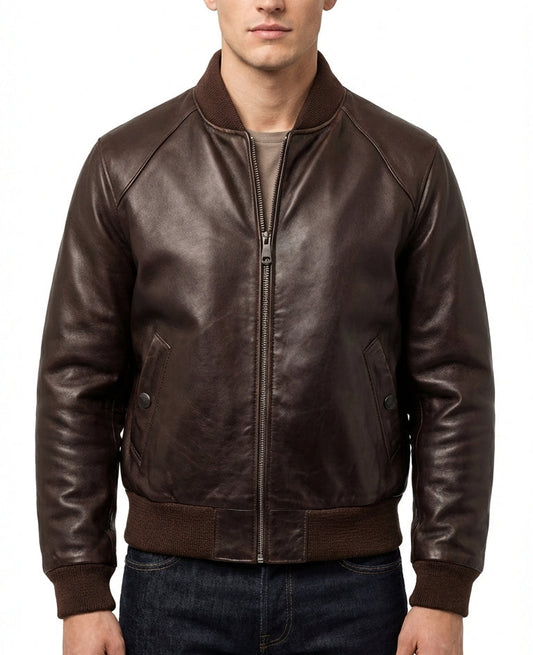 Men's Genuine Fur Bomber Jacket – Real Leather Brown Winterwear Street Style by Sigma Leathers