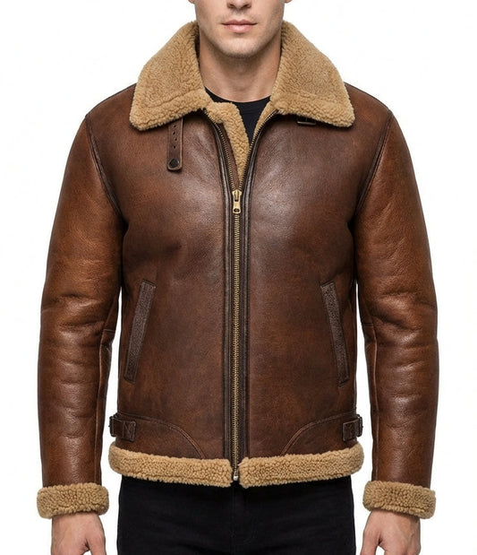Men's Genuine Fur Shearling Jacket – Real Leather Brown Winterwear Street Style by Sigma Leathers