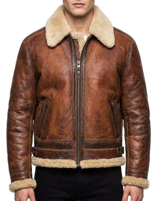 Men's Genuine Fur Shearling Jacket – Real Leather Brown Winterwear Street Style by Sigma Leathers