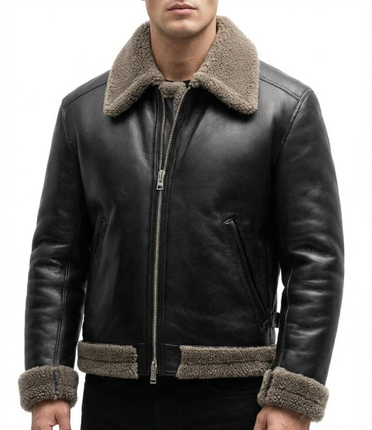 Men's Genuine Fur Shearling Jacket – Real Leather Winter Streetwear Classic Style by Sigma Leathers