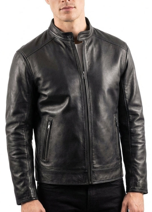Sigma Provides Men’s Black Leather Jacket – Classic Café Racer Style Real Leather Outerwear
