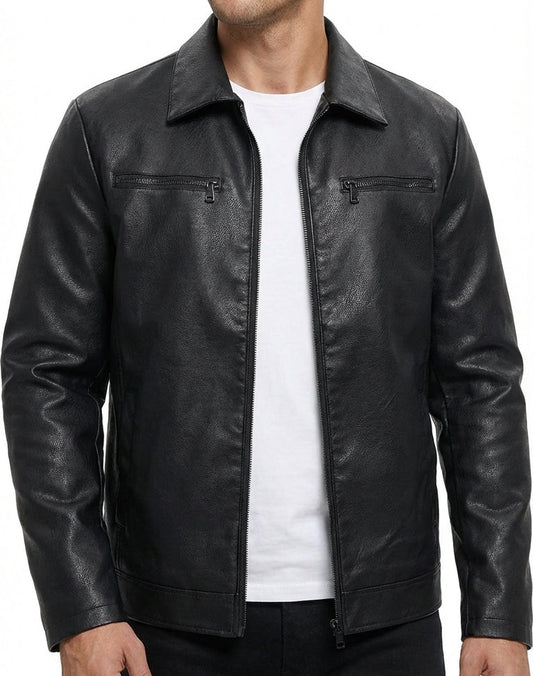 Sigma Provides Men’s Black Sheepskin Jacket – Shirt Collar, Steampunk Vintage Café Racer Biker Style