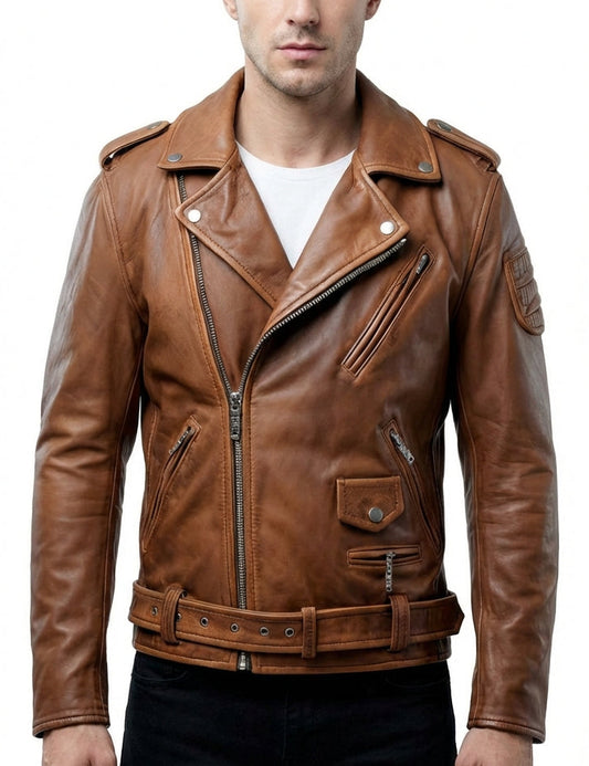 Sigma Provides Men’s Chocolate Brown Sheepskin Jacket – Asymmetric Lapel Collar Multi-Zip Biker Style
