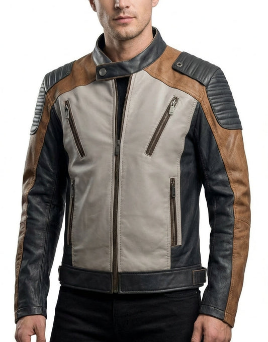 Sigma Provides Men's Sheepskin Biker Jacket – Quilted Lightweight Moto Rider Style