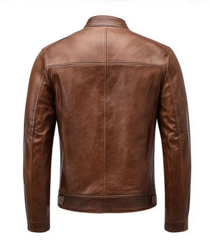 Distressed Brown Biker Jacket — back view