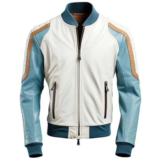 Sigma Provides Sky Blue Sheepskin Bomber Jacket – Men’s Winter Biker Style