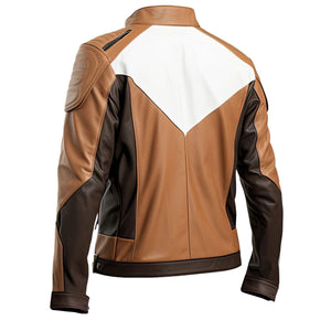 Distressed Brown Stand Collar Jacket — back view