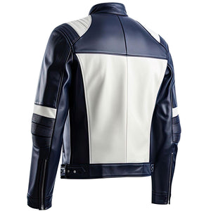 Navy White Cafe Racer Jacket — back view