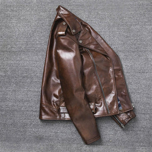 Vintage Brown Leather Coat — close-up view