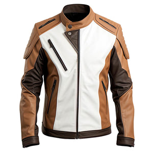 Distressed Brown Stand Collar Jacket — side view