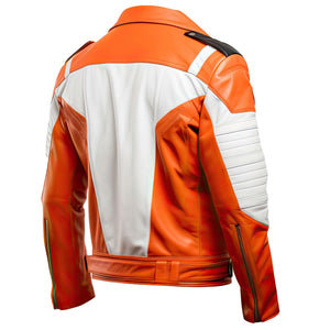 Orange White Cafe Racer Jacket — back view