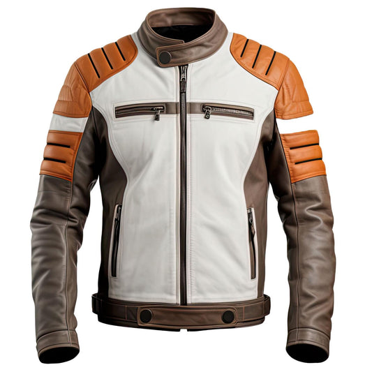 Sigma Provides Men's Sheepskin Cafe Racer Jacket – Rust Brown Moto Style