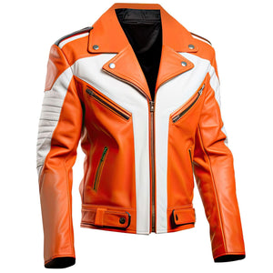Orange White Cafe Racer Jacket — side view