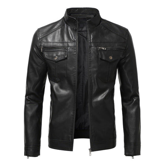 Sigma Provides Men’s Black Sheepskin Jacket – Stand Collar, Sporty Vintage Racer Scooter Style