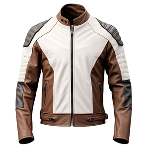 Brown White Cafe Racer Jacket — side view