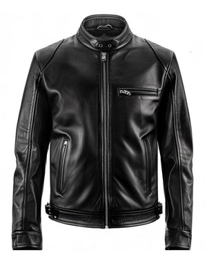 Black Military Cafe Racer Jacket — side view
