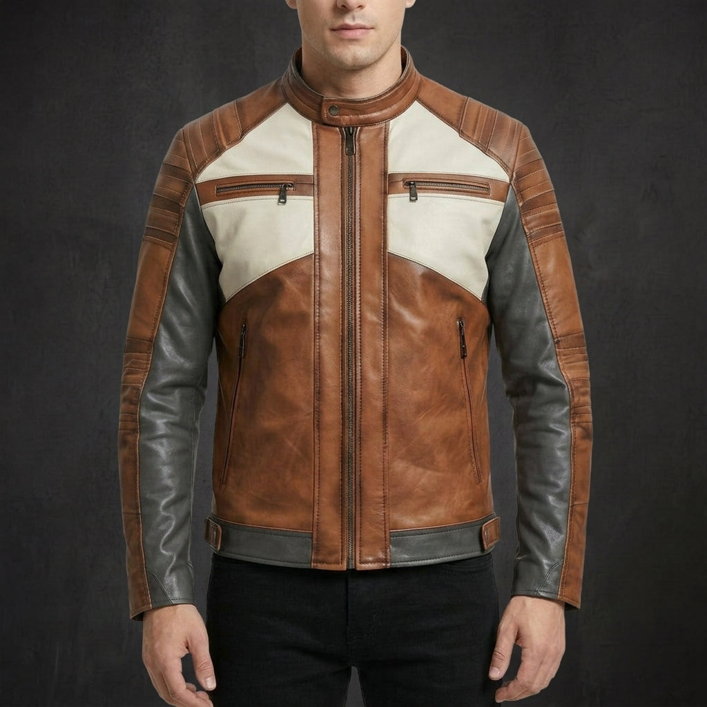 Brown Cream Moto Jacket