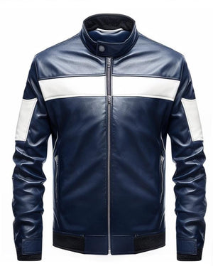 Navy White Stand Collar Jacket — side view
