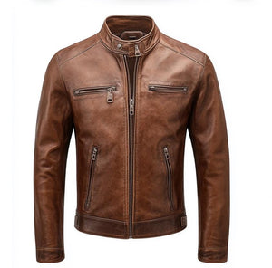 Distressed Brown Biker Jacket — side view
