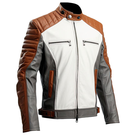 Sigma Offers Men’s Charcoal Grey Sheepskin Quilted Café Racer Leather Jacket