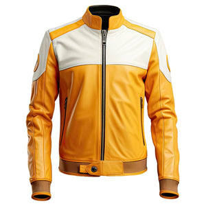 Mustard White Moto Racer Jacket — side view