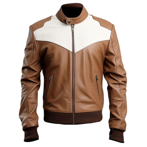Brown White Bomber Jacket — side view
