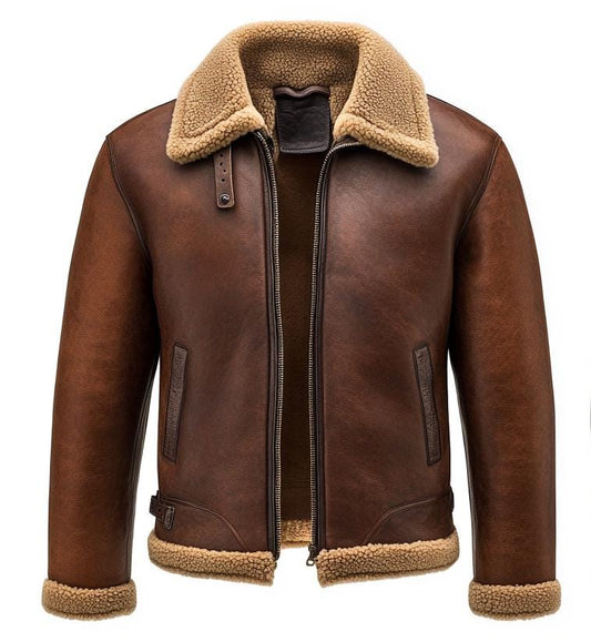 Men's Genuine Fur Shearling Jacket – Real Leather Brown Winterwear Street Style by Sigma Leathers