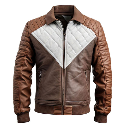 Sigma Provides Men’s Distressed Sheepskin Jacket – Quilted Biker Bomber in Coffee-Grey Classy Style