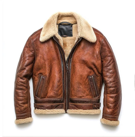 Men's Genuine Fur Shearling Jacket – Real Leather Brown Winterwear Street Style by Sigma Leathers
