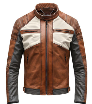 Brown Cream Moto Jacket — side view