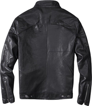 Black Moto Cafe Racer Jacket — back view