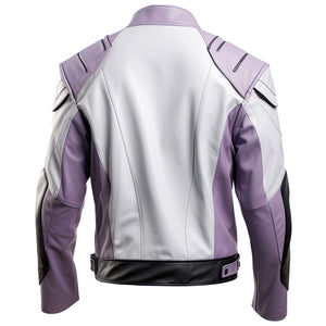 Lilac Grey Zip Biker Jacket — back view