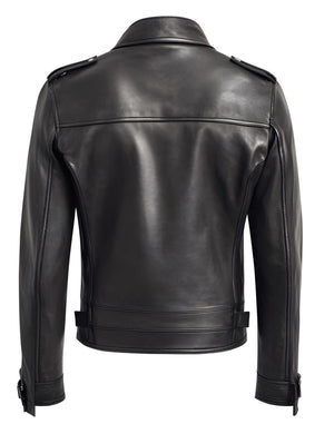 Smoke Grey Asymmetric Biker Jacket — back view