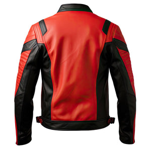 Red Black Winter Moto Jacket — back view
