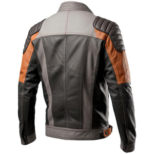 Grey Brown Quilted Racer Jacket — back view