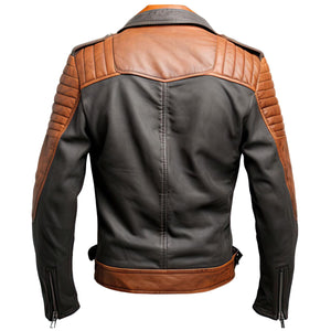 Distressed Brown Grey Moto Jacket — back view