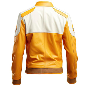 Mustard White Moto Racer Jacket — back view
