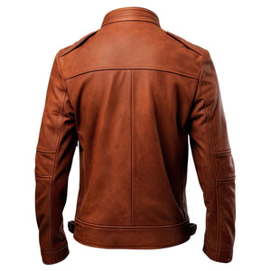 Distressed Brown Cafe Racer Jacket — back view