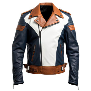 Navy Brown Quilted Moto Jacket — side view