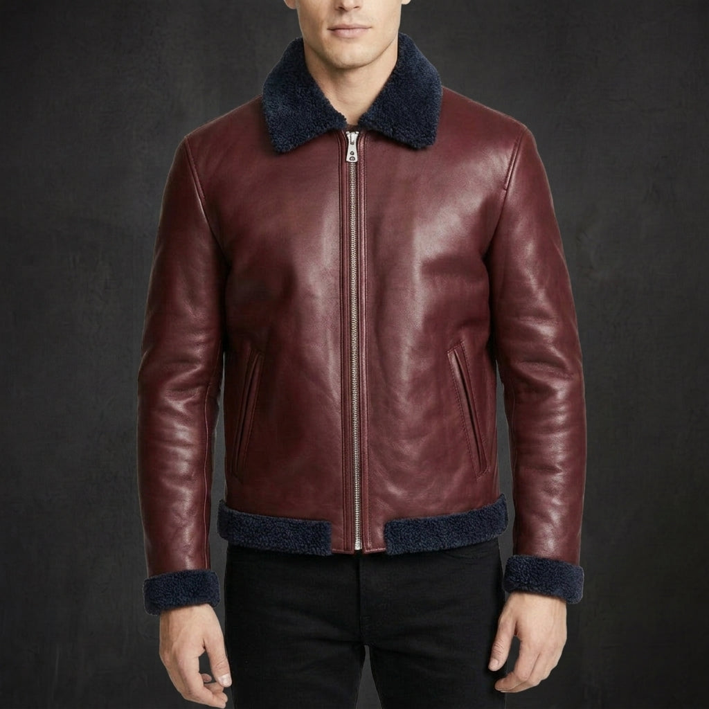 Burgundy Harlow Shearling Jacket
